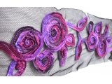 Embroidered tulle strip 3 roses