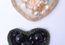 Motif Coeur perles, paillettes, boules et roses brodées 6.5 cm