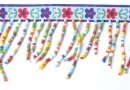 Beads fringe, white and blue ribbon flower pattern